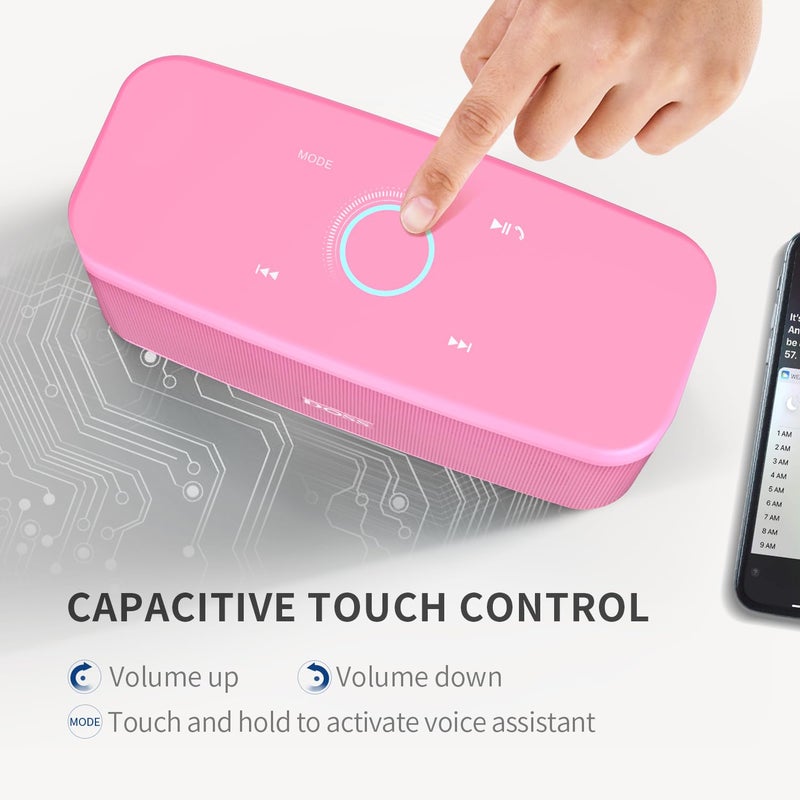 DOSS SoundBox Plus Bluetooth Speaker with Superior Sound, Bluetooth 5.0, Wireless Stereo Pairing, Built-in Mic, 20H Playtime, Portable for Hking, Beach, Camping. Outdoor, Home - Pink - Image 3